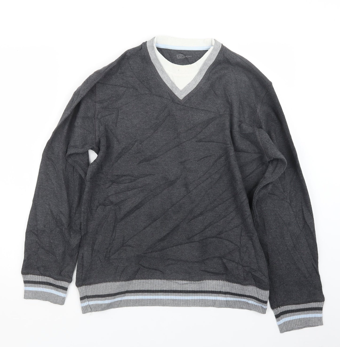 Easy Mens Grey  Knit Pullover Jumper Size S