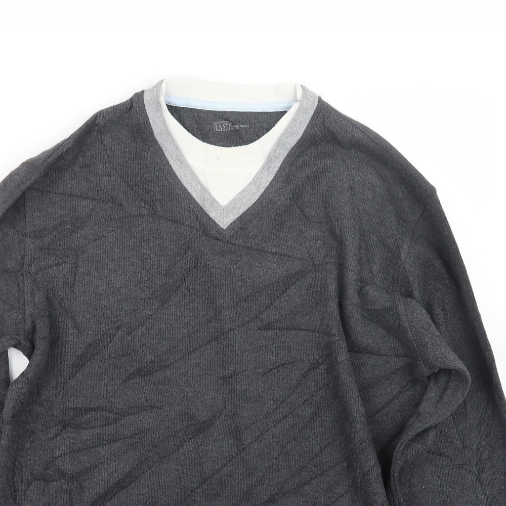 Easy Mens Grey  Knit Pullover Jumper Size S