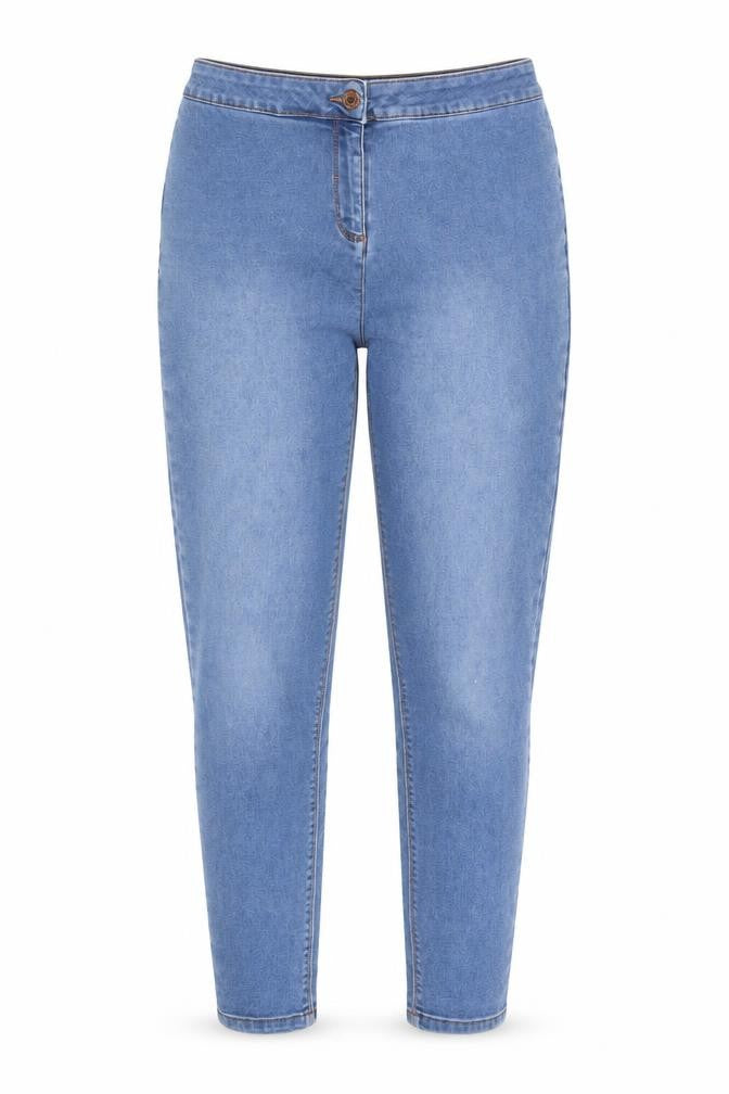Front view of Papaya women’s blue denim straight jeans, size UK 12, 28-inch leg