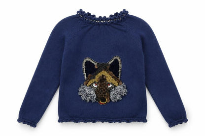 LOLITTOS Girls Blue  Knit Pullover Jumper Size 6 Years  - wolf
