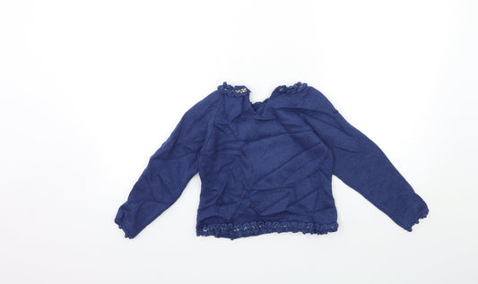 LOLITTOS Girls Blue  Knit Pullover Jumper Size 6 Years  - wolf