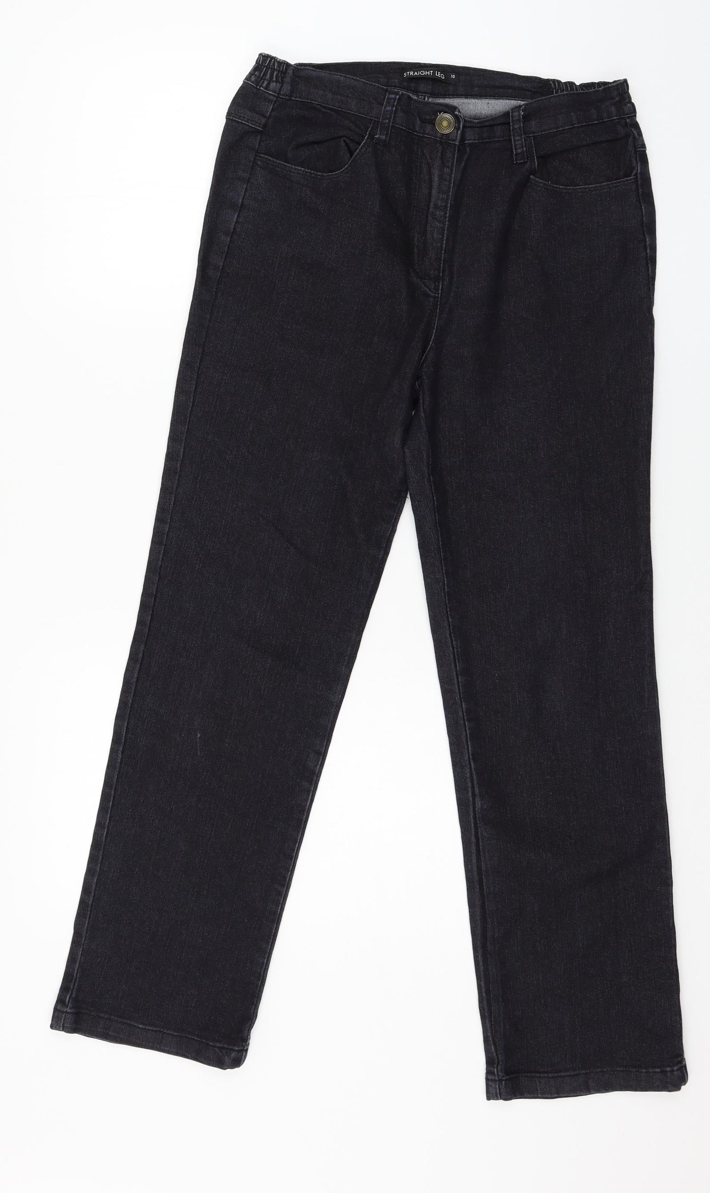 Womens UK Size 10 Preworn Regular Fit Straight Black Jeans