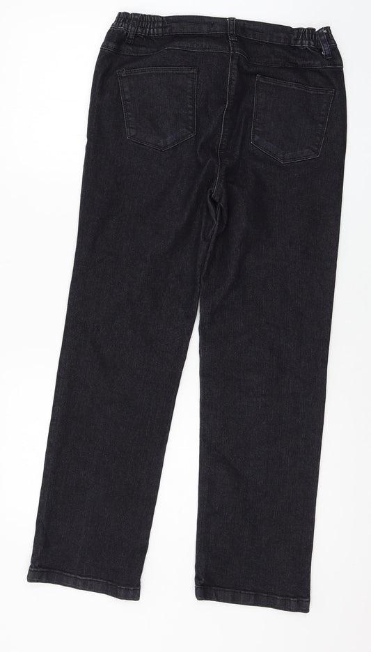 Womens UK Size 10 Preworn Regular Fit Straight Black Jeans