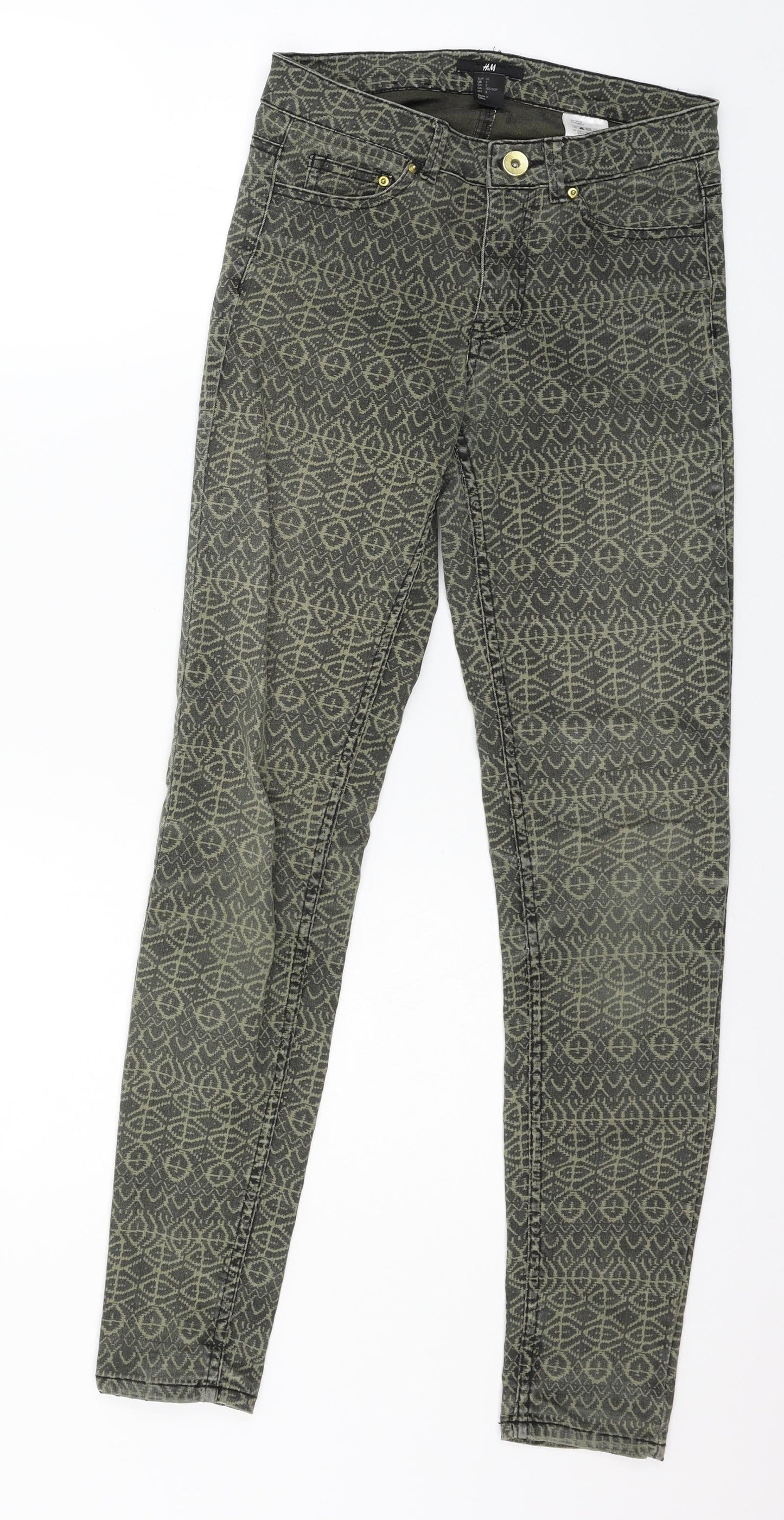 Womens UK Size 4 H&M Regular Fit Skinny Green Jeans