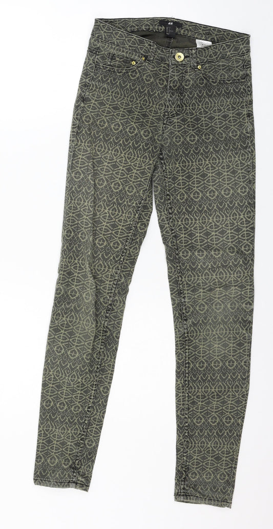 Womens UK Size 4 H&M Regular Fit Skinny Green Jeans