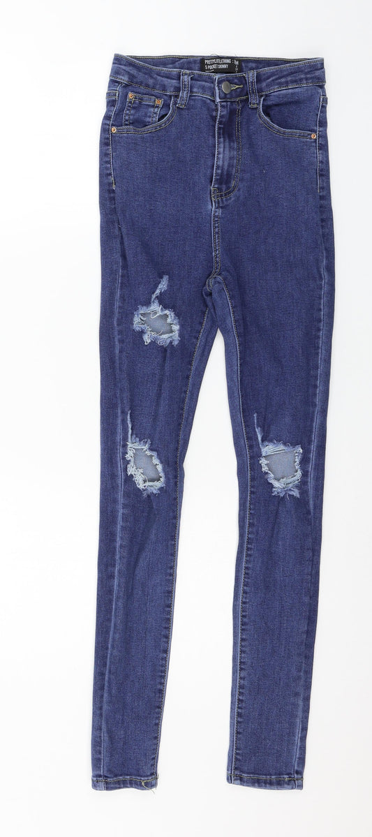 PRETTYLITTLETHING Womens Blue  Denim Skinny Jeans Size 6 L27 in