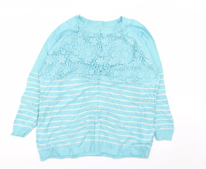 Cotton Traders Womens Blue Striped  Pullover Jumper Size 14  - size 14-16