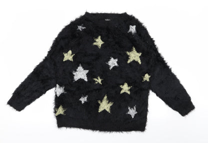 lookagain Womens Black   Pullover Jumper Size 8  - star detail