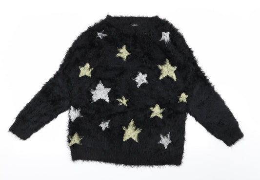 lookagain Womens Black   Pullover Jumper Size 8  - star detail
