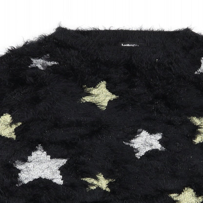 lookagain Womens Black   Pullover Jumper Size 8  - star detail