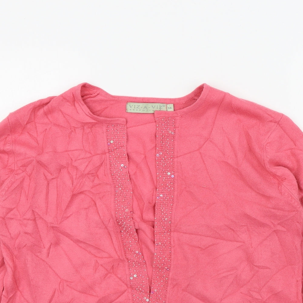 Womens UK Size 14 Viz-A-Viz Pink Cardigan Jumper