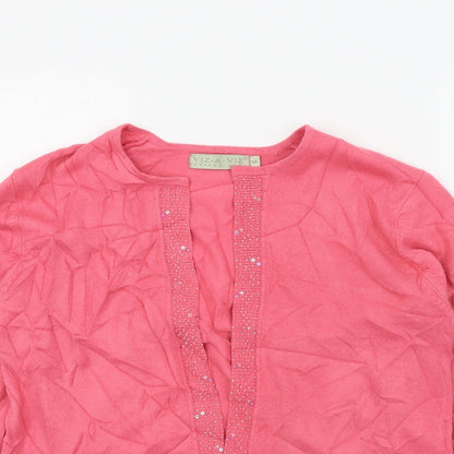Womens UK Size 14 Viz-A-Viz Pink Cardigan Jumper