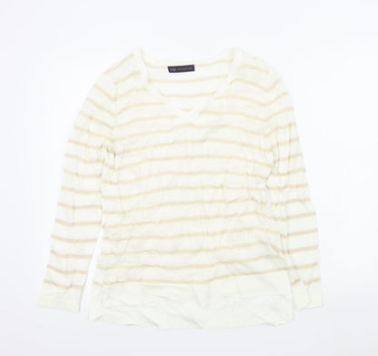 M&S Womens Beige Striped  Pullover Jumper Size 14