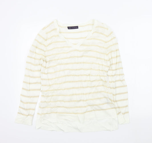 M&S Womens Beige Striped  Pullover Jumper Size 14