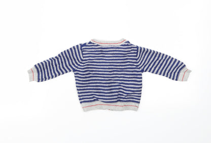 Mini Club Boys Blue Striped  Cardigan Jumper Size 0-3 Months
