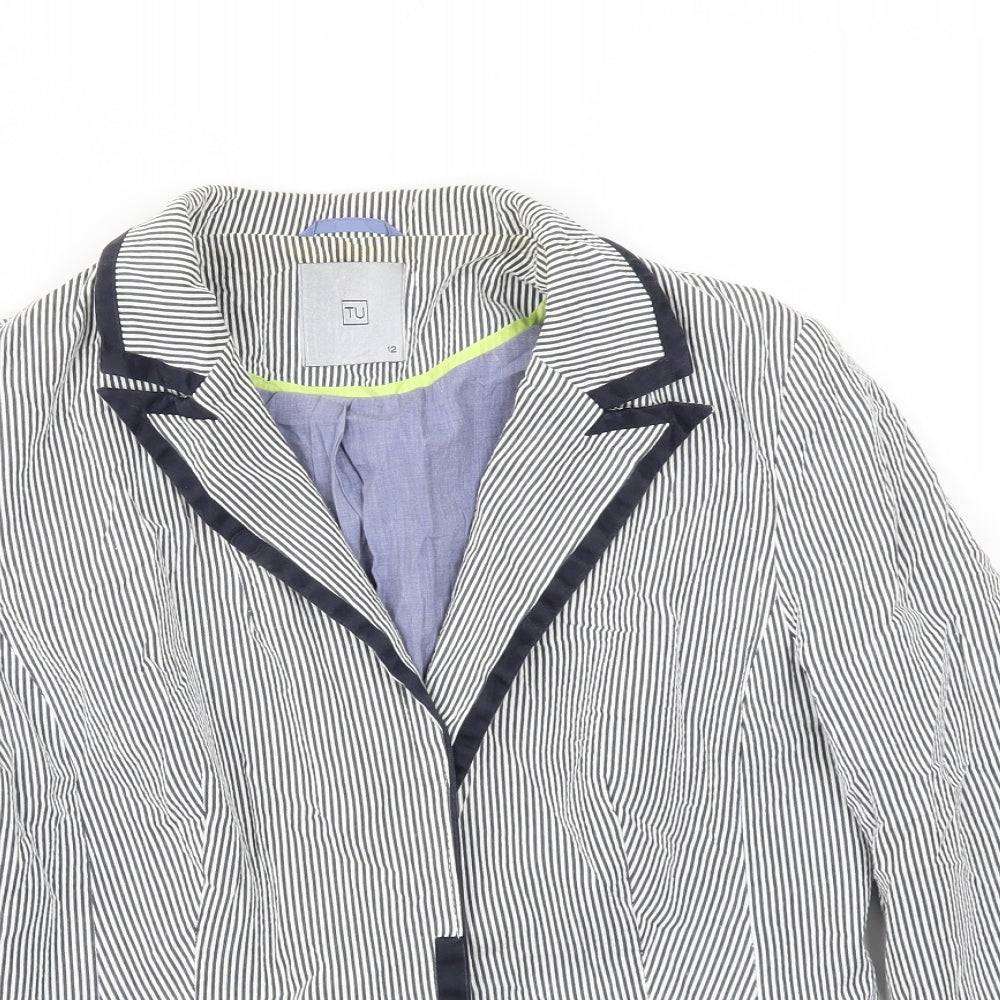 TU Womens Blue Striped  Jacket Blazer Size 12