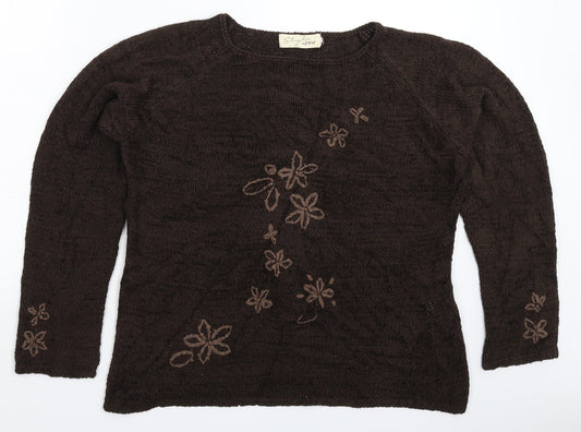 EWM Womens Grey Floral Knit Pullover Jumper Size XL