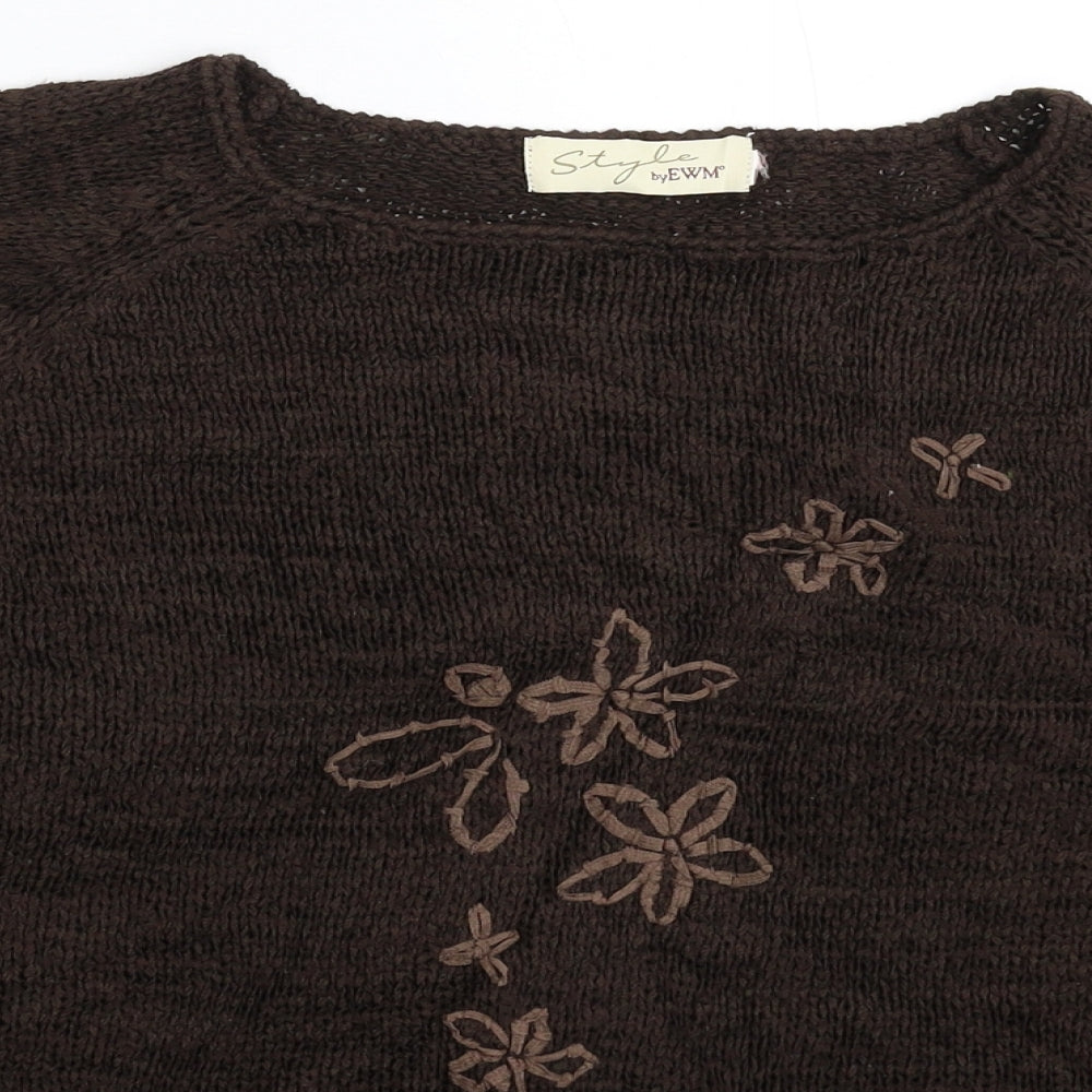 EWM Womens Grey Floral Knit Pullover Jumper Size XL