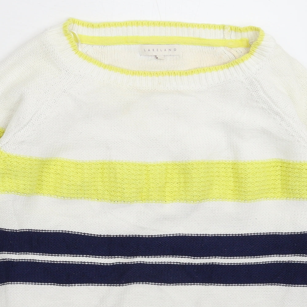 Lakeland Womens White Striped Knit Pullover Jumper Size 14
