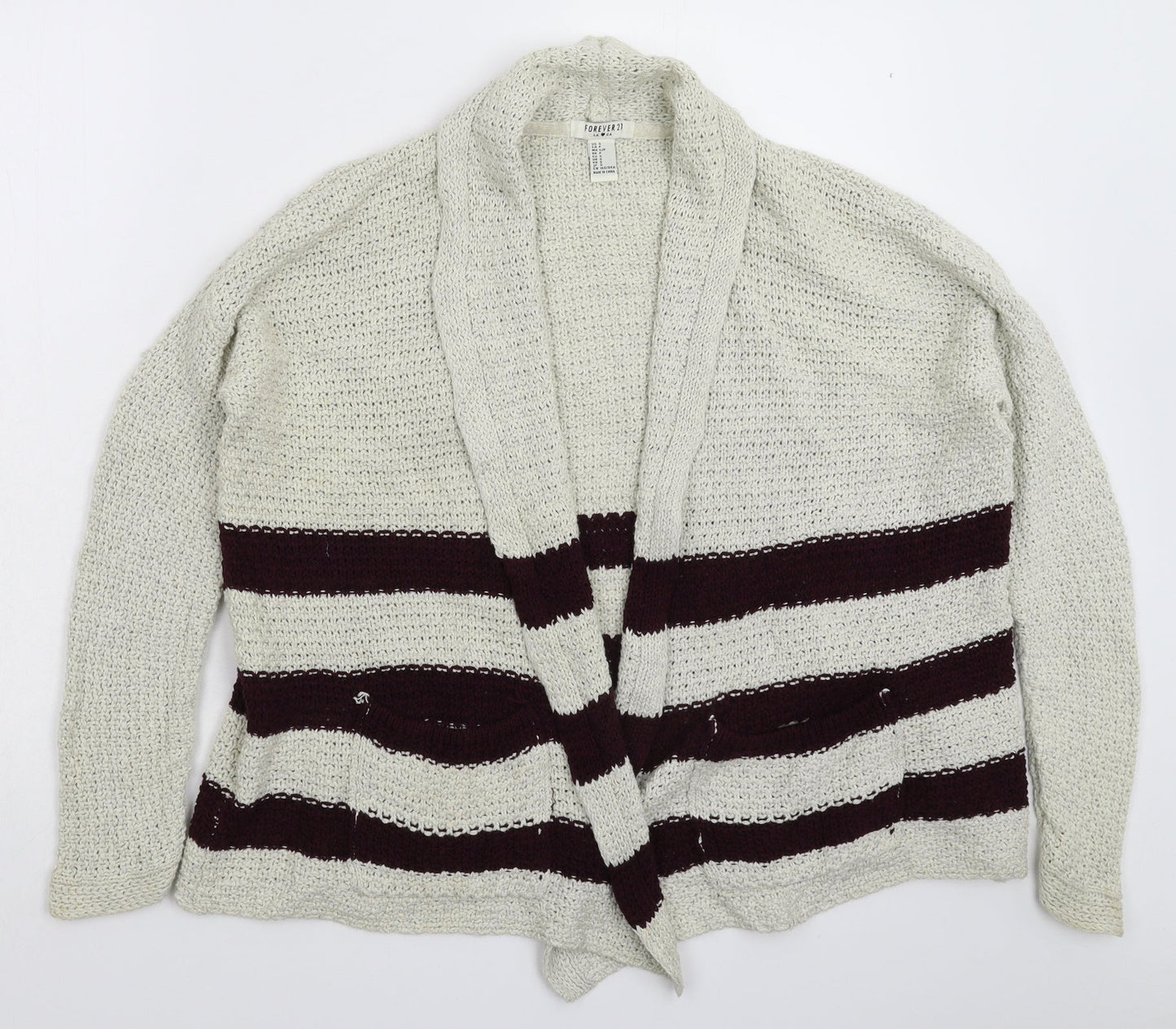 FOREVER 21 Womens Grey Striped Knit Cardigan Jumper Size S