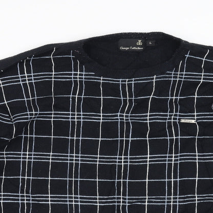 Georgio Collections Mens Blue Check Knit Pullover Jumper