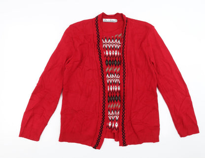 Pure & natural Womens Red Geometric Knit Pullover Jumper Size S  - Cardigan and top all in one