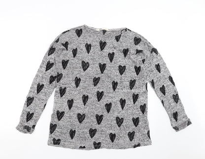 H&M Girls Grey  Knit Pullover Jumper Size 14 Years  - hearts