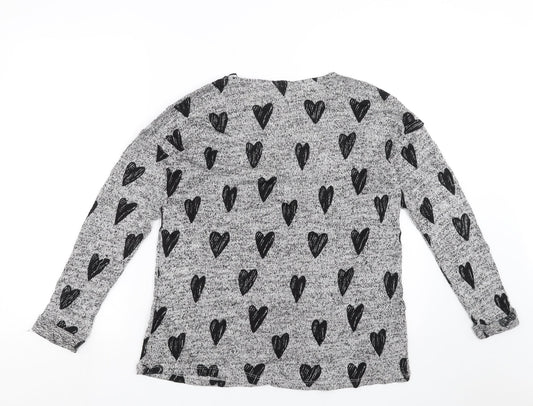 H&M Girls Grey  Knit Pullover Jumper Size 14 Years  - hearts