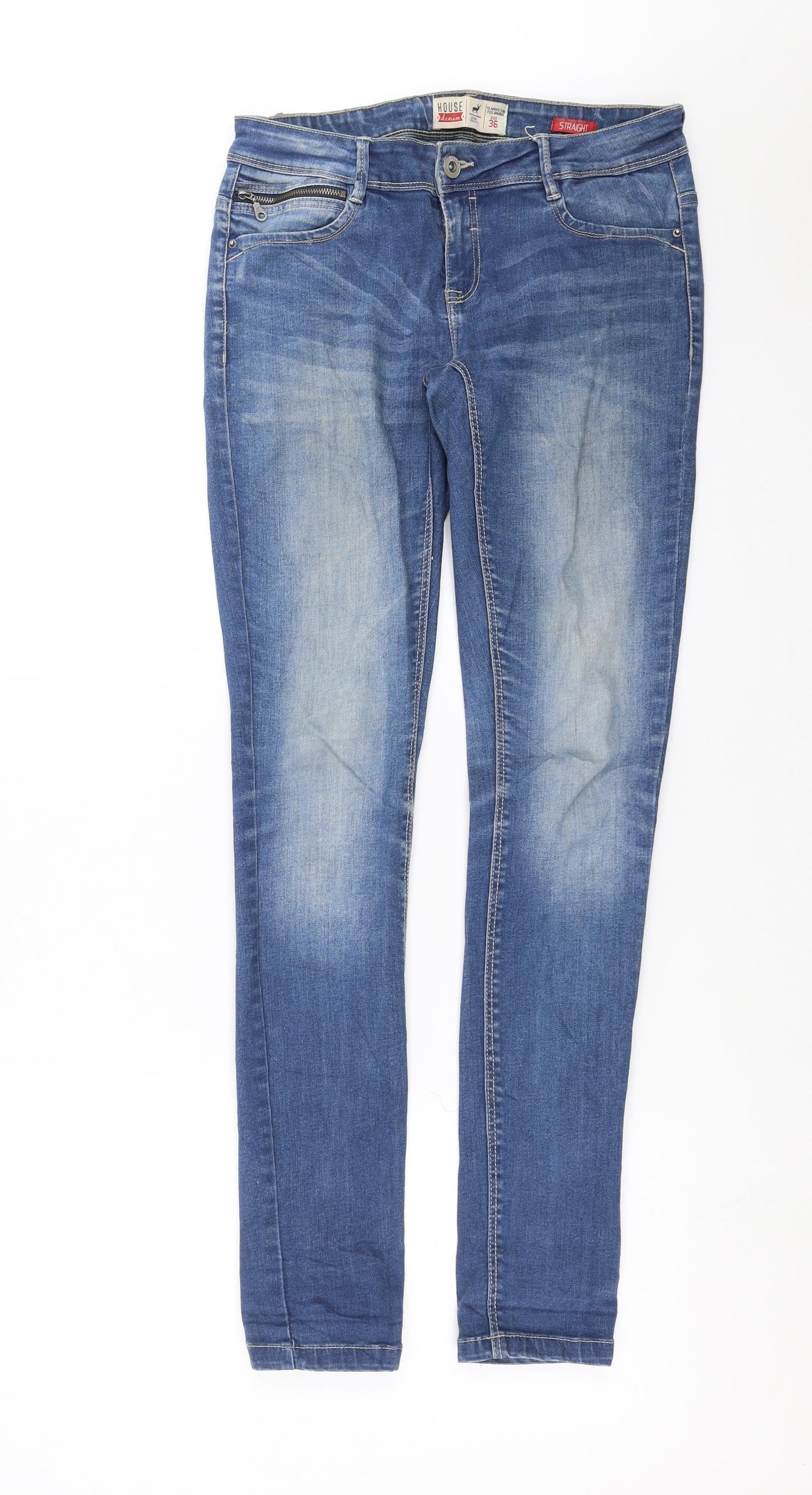 Womens UK Size 8 House Denim Slim Fit Straight Blue Jeans