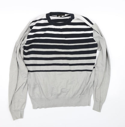 Solid Luxury Womens Grey Striped  Pullover Jumper Size XL