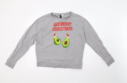 H&M Womens Grey   Pullover Sweatshirt Size L  - christmas