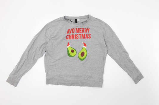 H&M Womens Grey   Pullover Sweatshirt Size L  - christmas