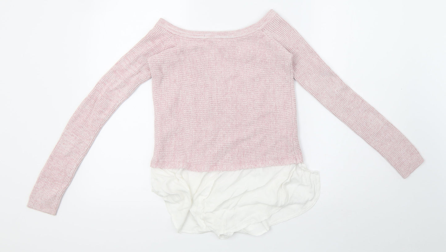 River Island Womens Pink  Knit Henley Sweatshirt Size 10