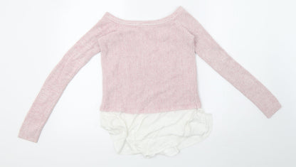 River Island Womens Pink  Knit Henley Sweatshirt Size 10