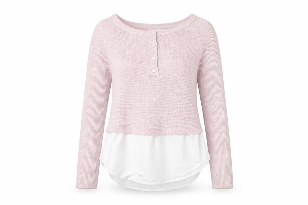 River Island Womens Pink  Knit Henley Sweatshirt Size 10
