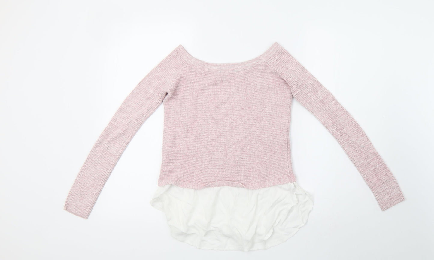 River Island Womens Pink  Knit Henley Sweatshirt Size 10