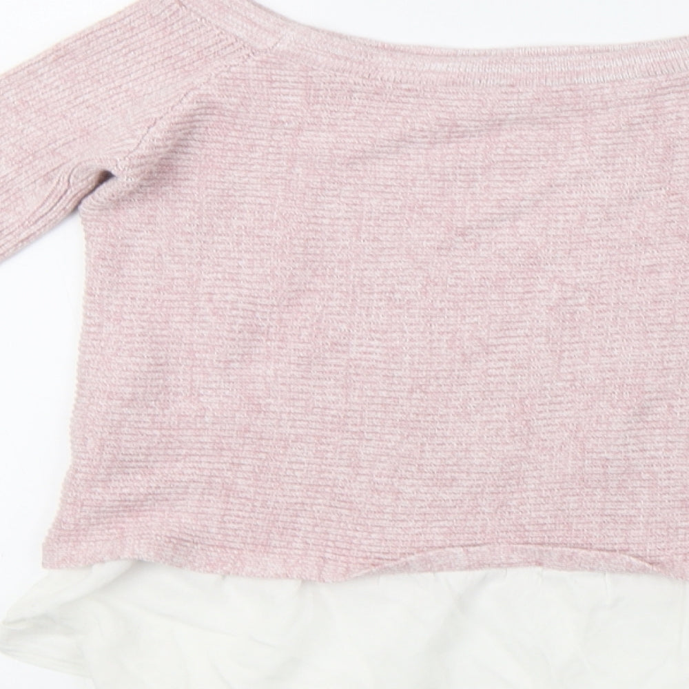 River Island Womens Pink  Knit Henley Sweatshirt Size 10