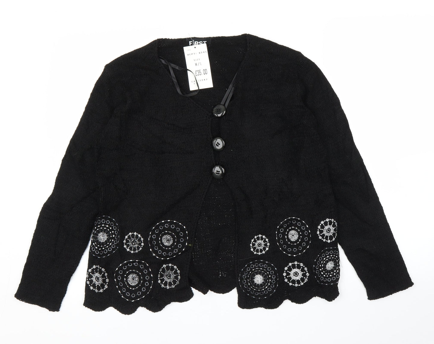First Avenue Womens Black Floral  Cardigan Jumper Size M