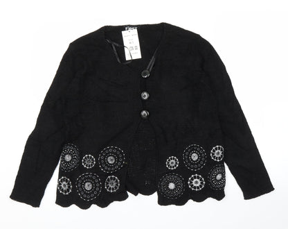 First Avenue Womens Black Floral  Cardigan Jumper Size M