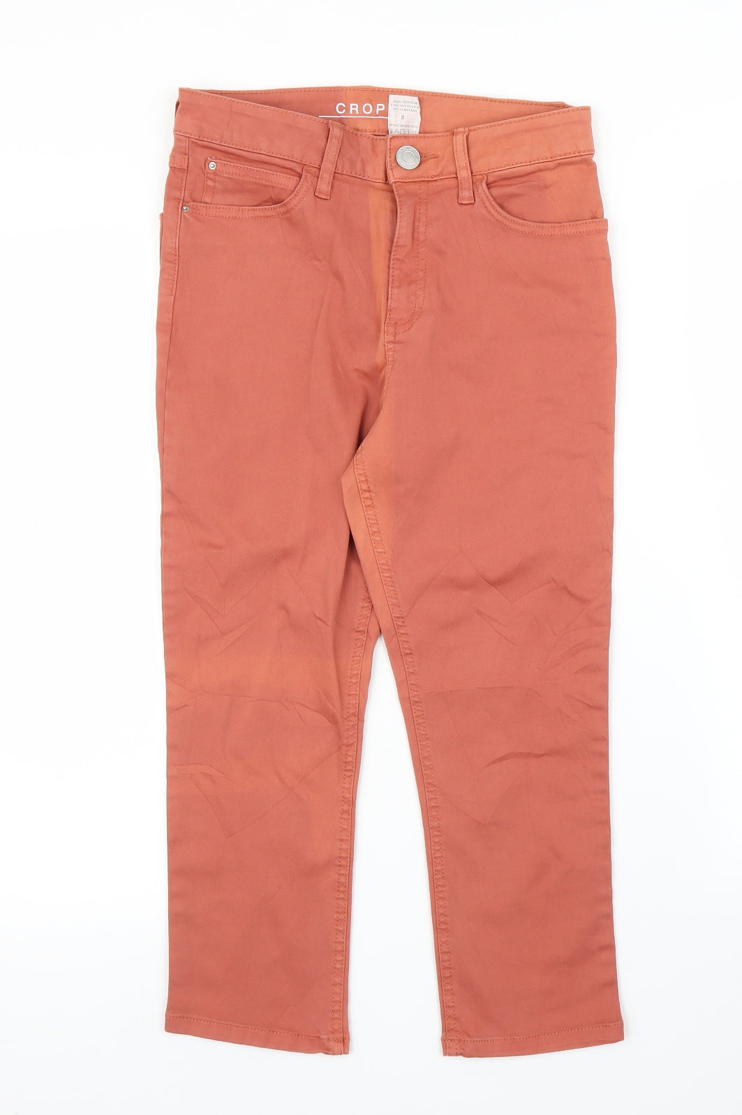 Womens UK Size 8 Preworn Regular Fit Cropped Orange Jeans