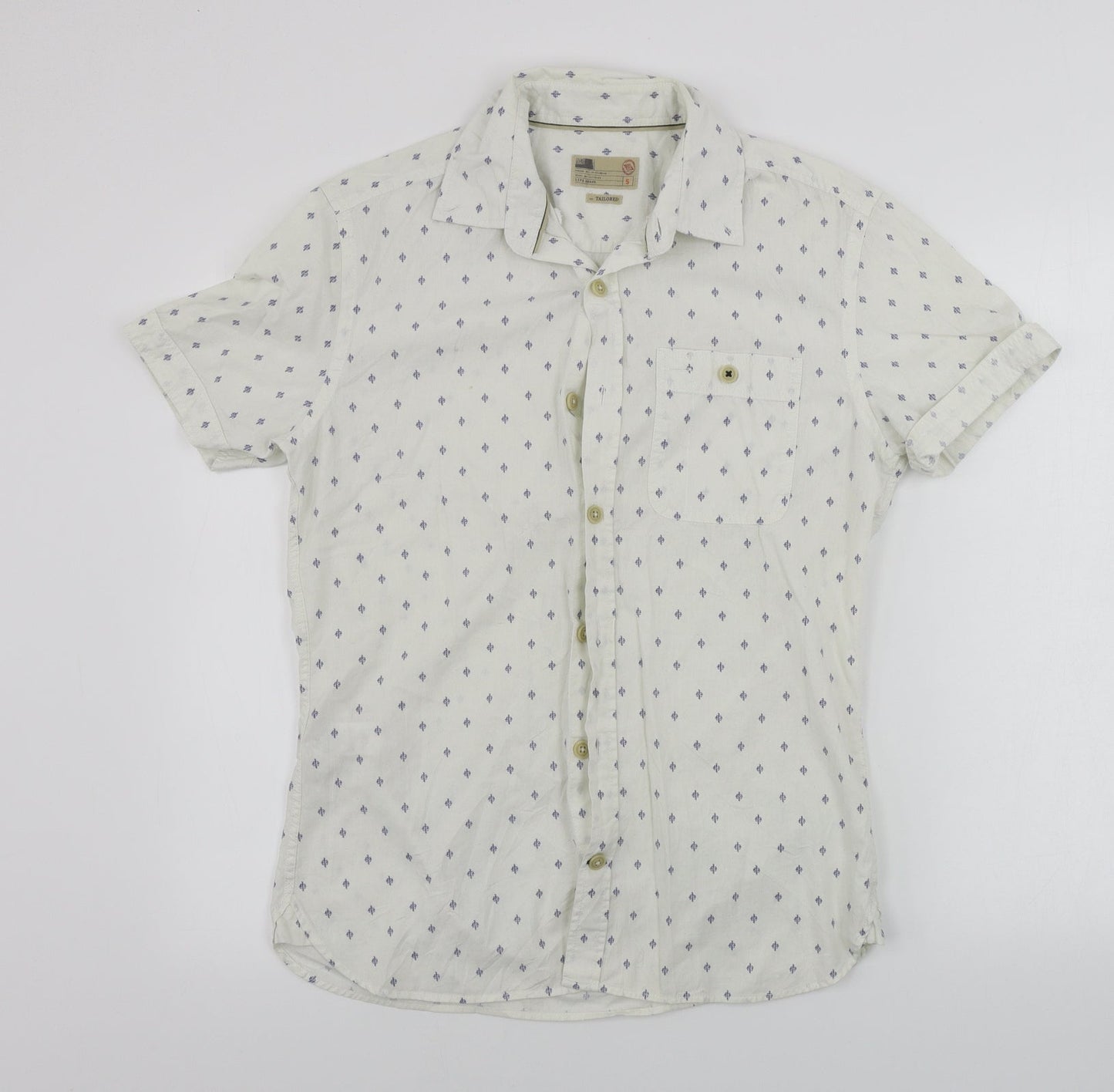 Mens UK Size S NORTH COAST White  Button-Up Short Sleeve Casual Shirt