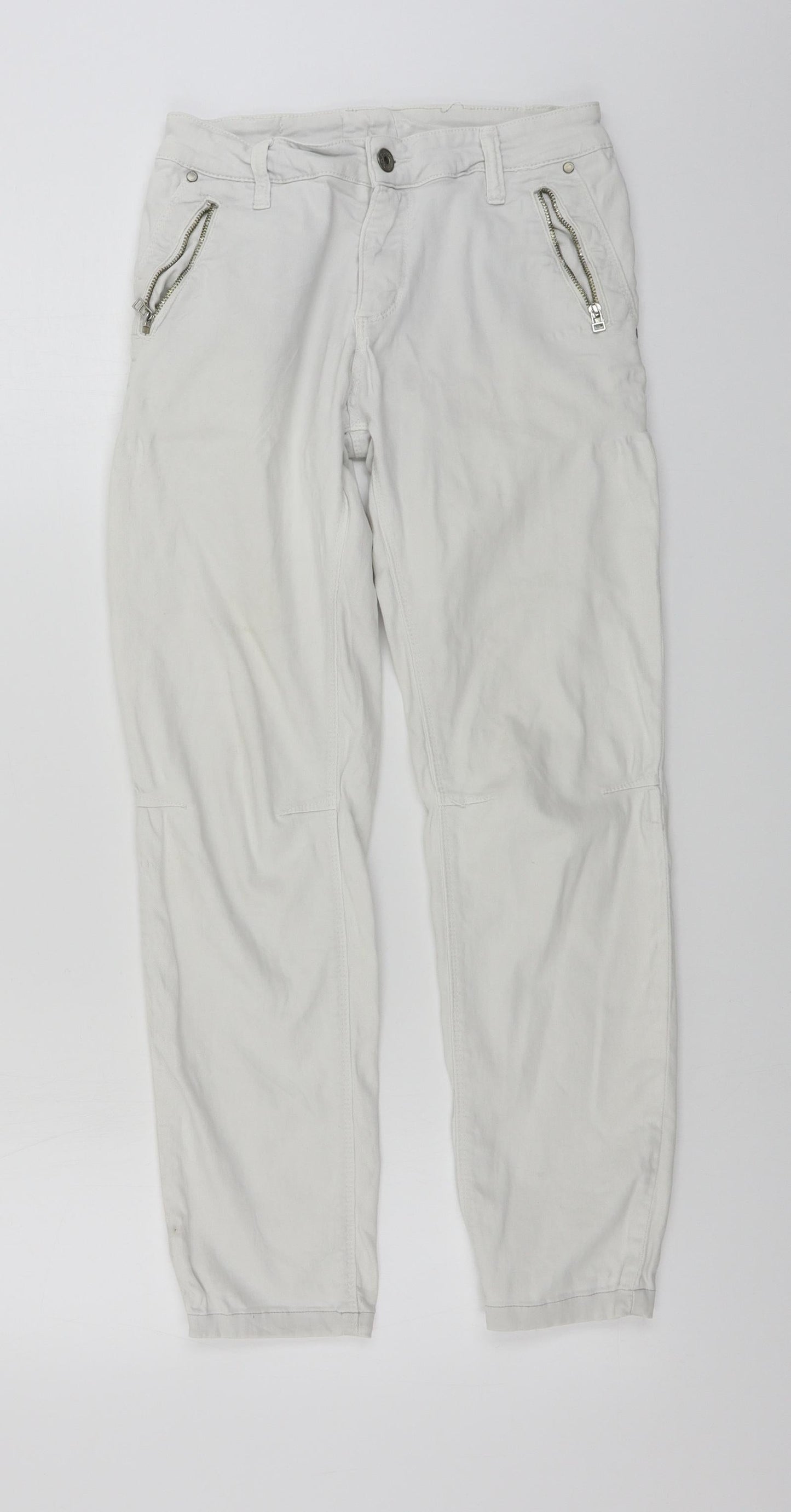 Womens UK Size L Preworn Regular Fit Skinny White Jeans