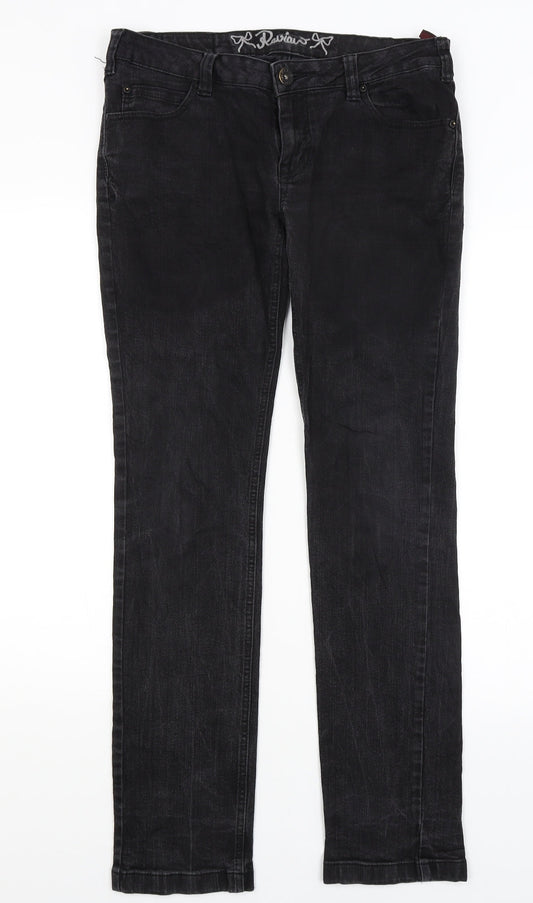 Womens UK Size 32 in Review Regular Fit Straight Black Jeans