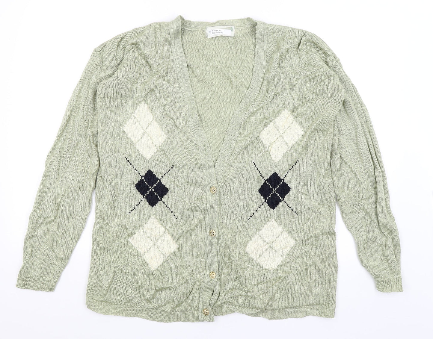 Future Lady Womens Green Argyle/Diamond  Cardigan Jumper Size M