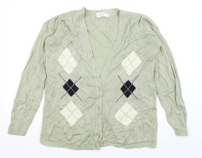 Future Lady Womens Green Argyle/Diamond  Cardigan Jumper Size M