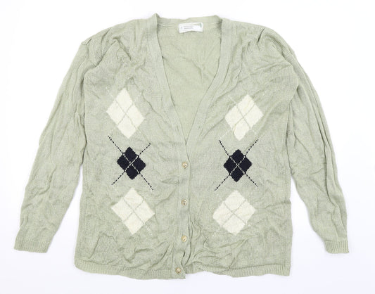 Future Lady Womens Green Argyle/Diamond  Cardigan Jumper Size M