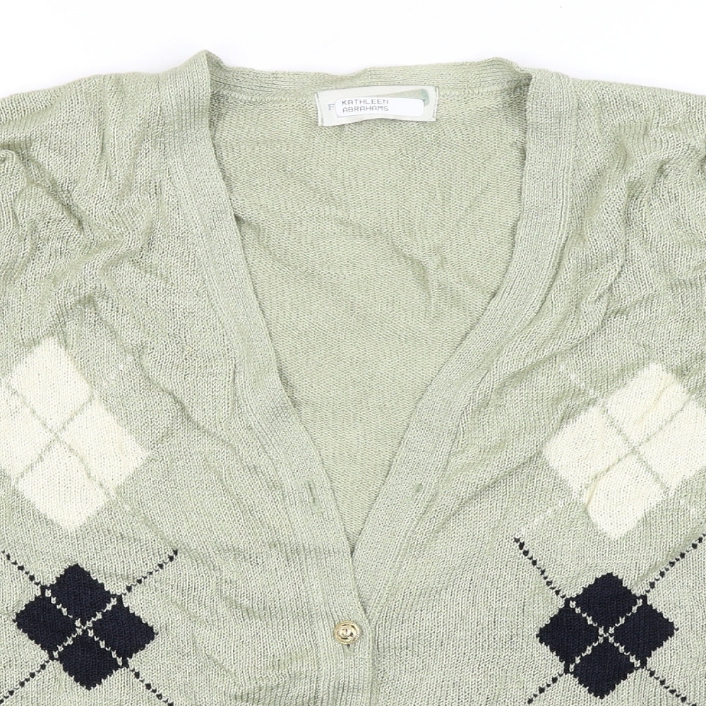 Future Lady Womens Green Argyle/Diamond  Cardigan Jumper Size M
