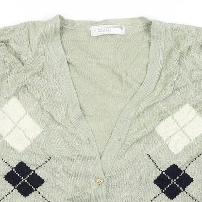 Future Lady Womens Green Argyle/Diamond  Cardigan Jumper Size M