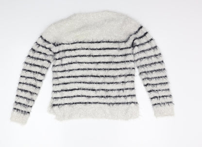 Marks and Spencer Girls White Striped  Pullover Jumper Size 11-12 Years
