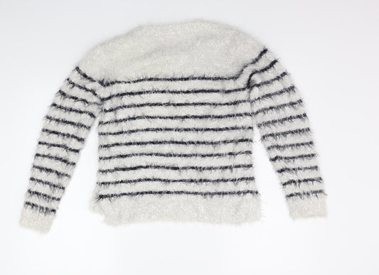 Marks and Spencer Girls White Striped  Pullover Jumper Size 11-12 Years